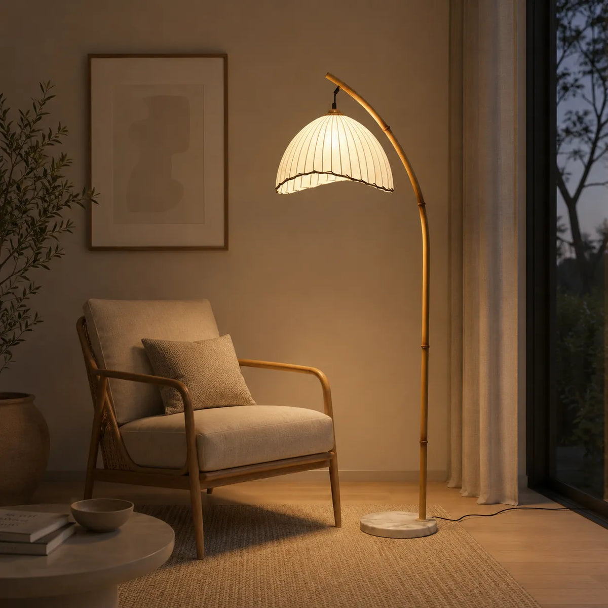 Avaaya Bamboo-Inspired Fabric Floor Lamp