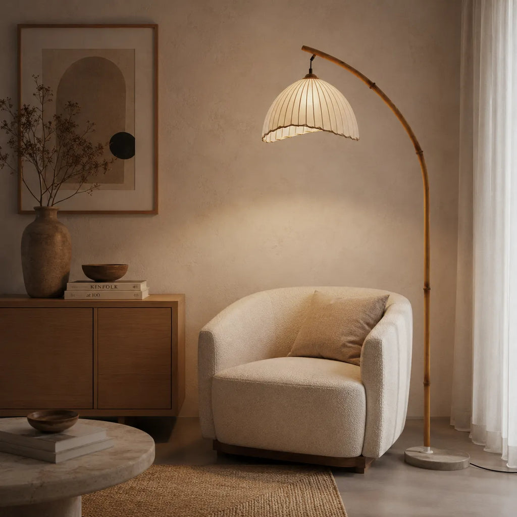 Avaaya Bamboo-Inspired Fabric Floor Lamp