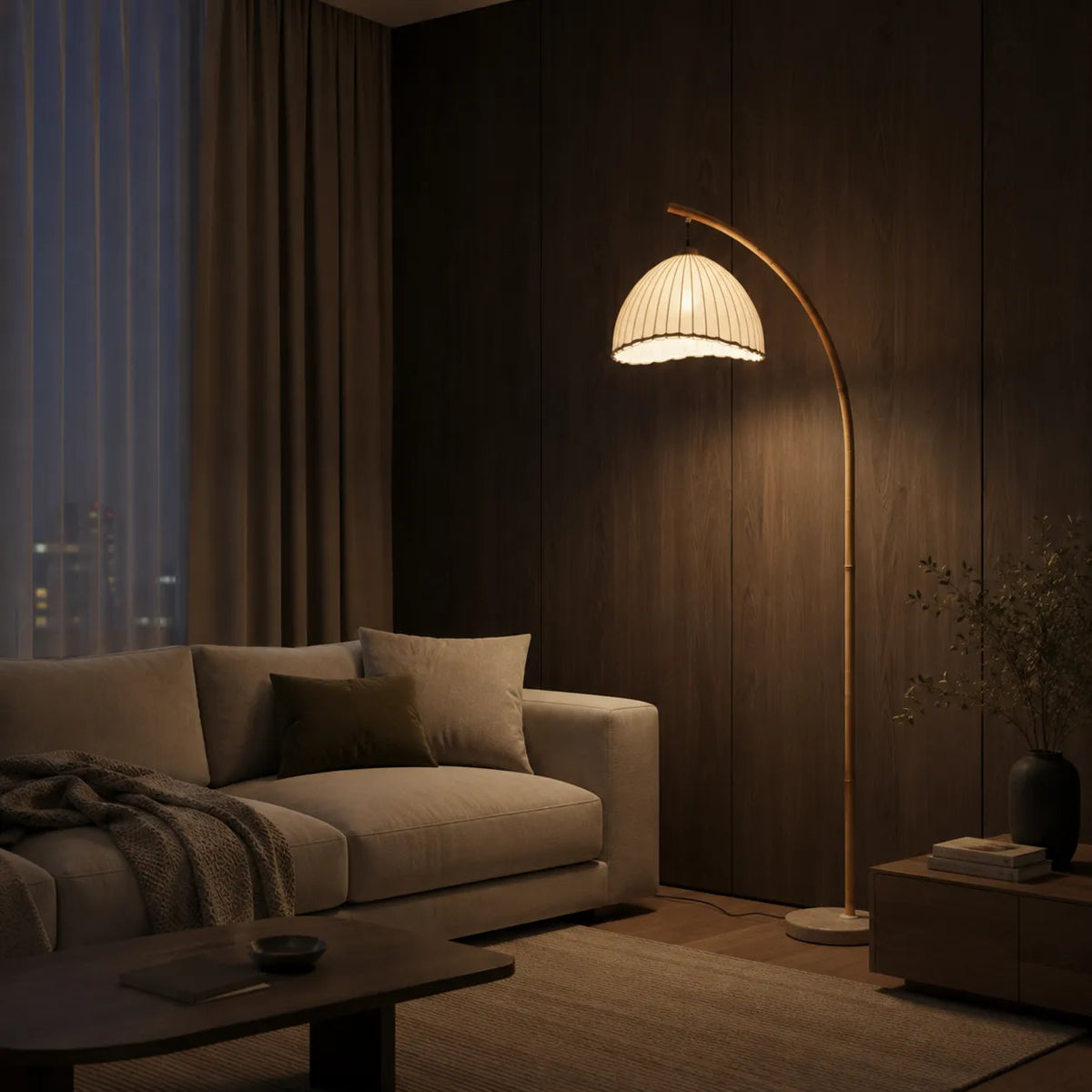 Avaaya Bamboo-Inspired Fabric Floor Lamp