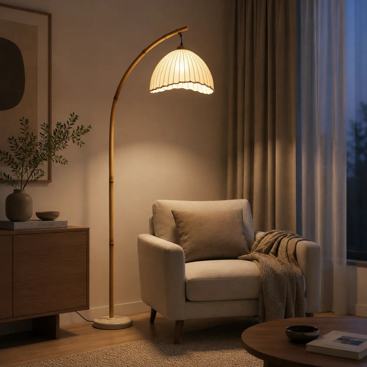 Avaaya Bamboo-Inspired Fabric Floor Lamp