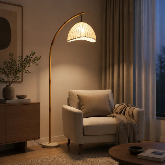 Avaaya Bamboo-Inspired Fabric Floor Lamp