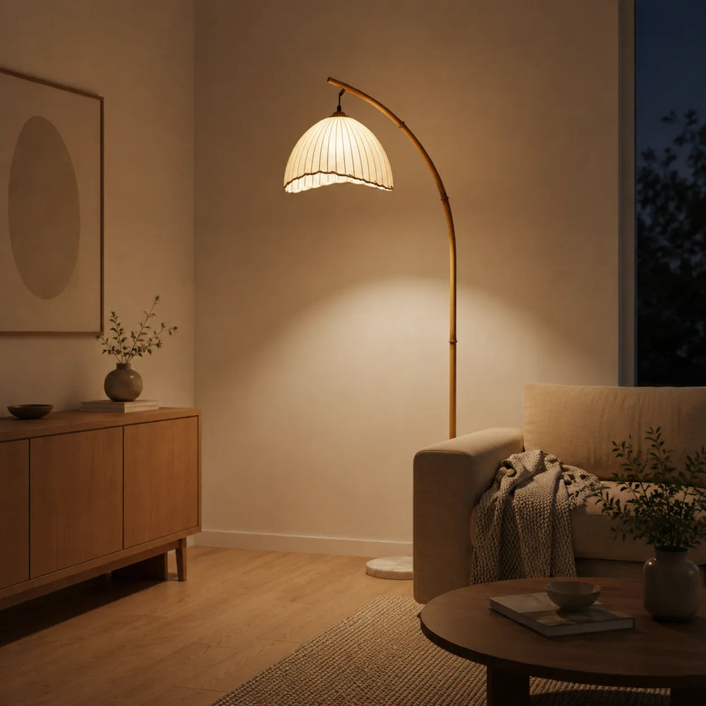 Avaaya Bamboo-Inspired Fabric Floor Lamp