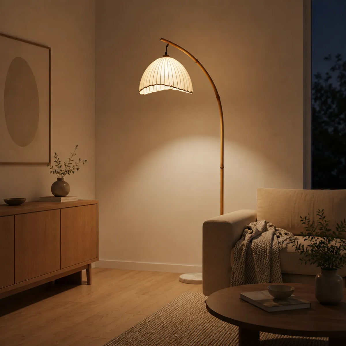 Avaaya Bamboo-Inspired Fabric Floor Lamp