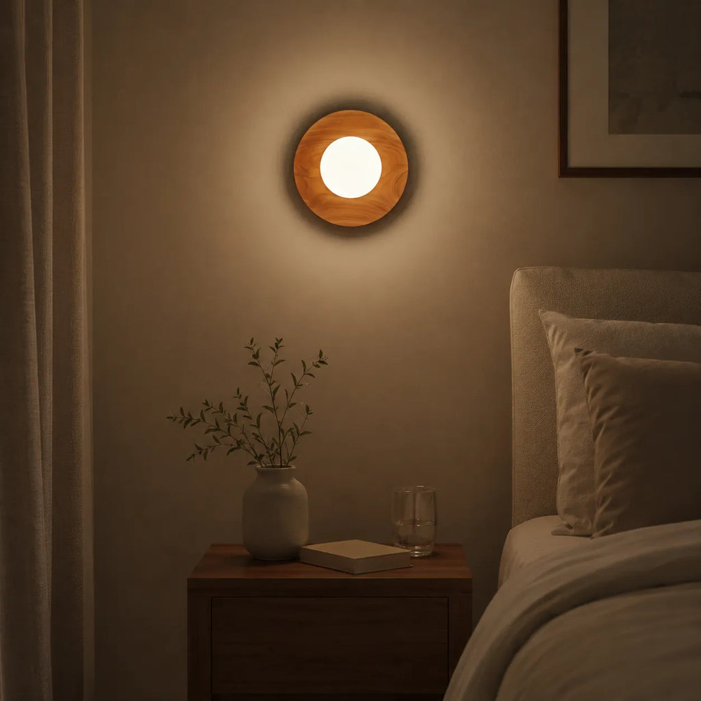 Jade Minimalist Natural Wood & Brass LED Wall Light