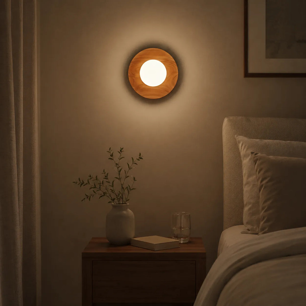 Jade Minimalist Natural Wood & Brass LED Wall Light