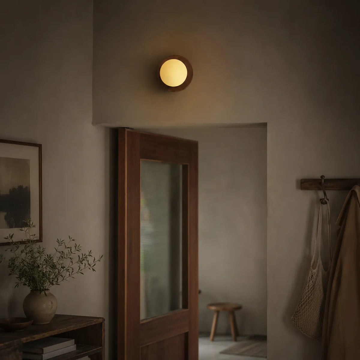 Jade Minimalist Natural Wood & Brass LED Wall Light