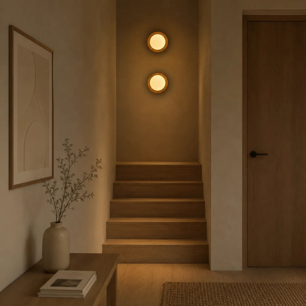 Jade Minimalist Natural Wood & Brass LED Wall Light