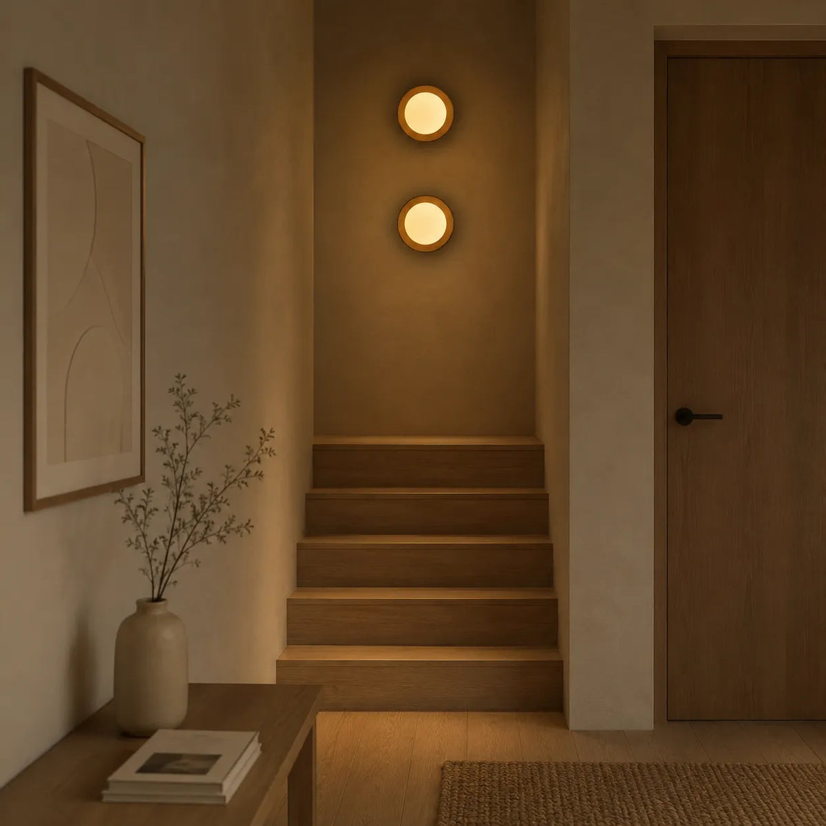 Jade Minimalist Natural Wood & Brass LED Wall Light