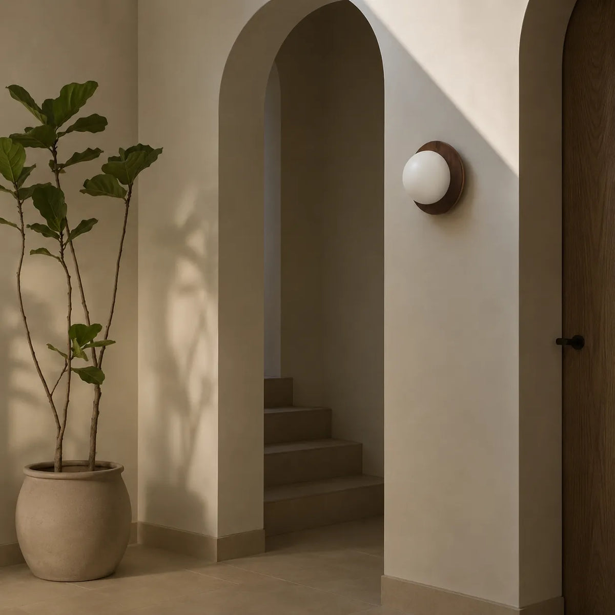 Jade Minimalist Natural Wood & Brass LED Wall Light