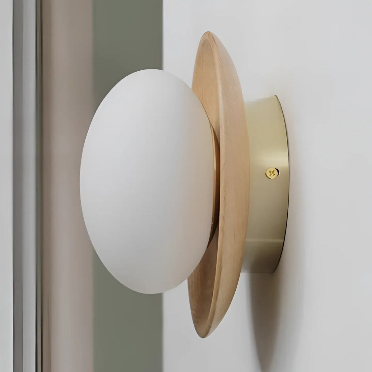 Jade Minimalist Natural Wood & Brass LED Wall Light