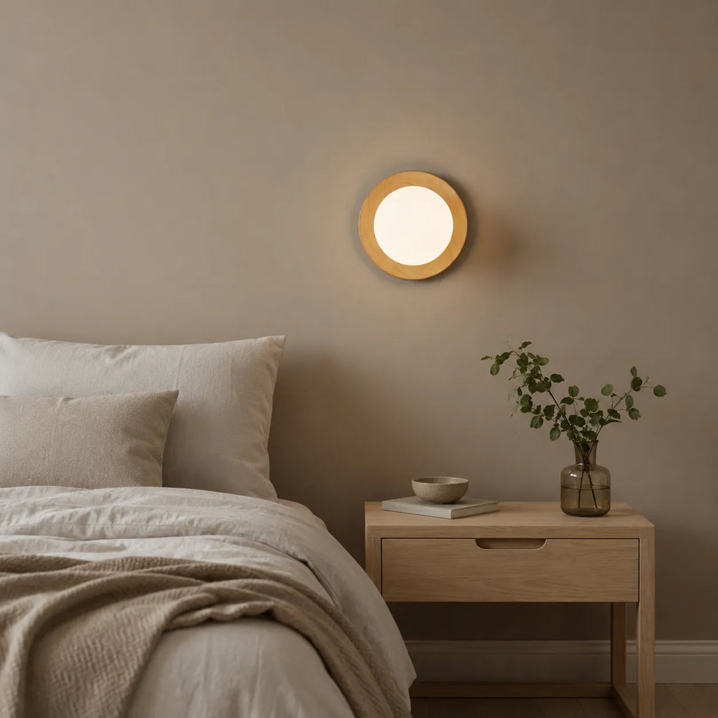 Jade Minimalist Natural Wood & Brass LED Wall Light