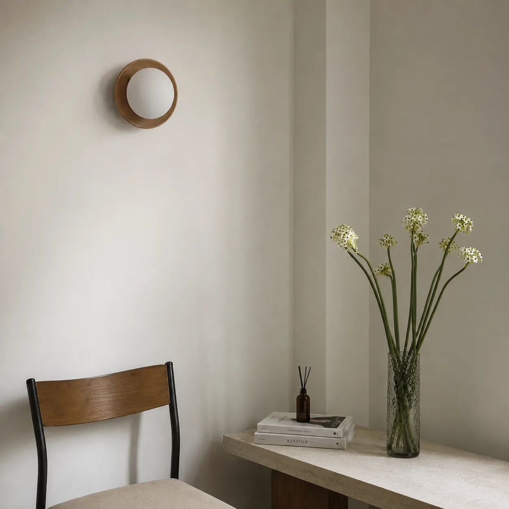 Jade Minimalist Natural Wood & Brass LED Wall Light
