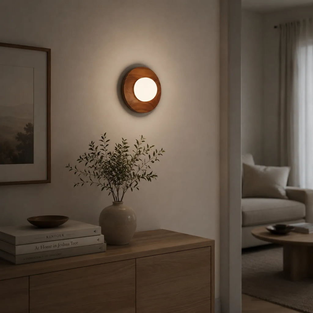 Jade Minimalist Natural Wood & Brass LED Wall Light