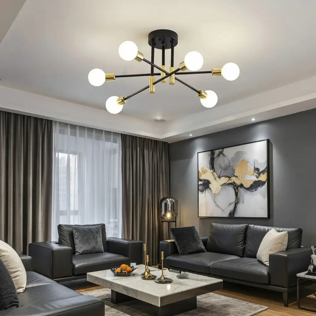 Neuron Mid-Century Modern Sputnik Semi-Flush Ceiling Light