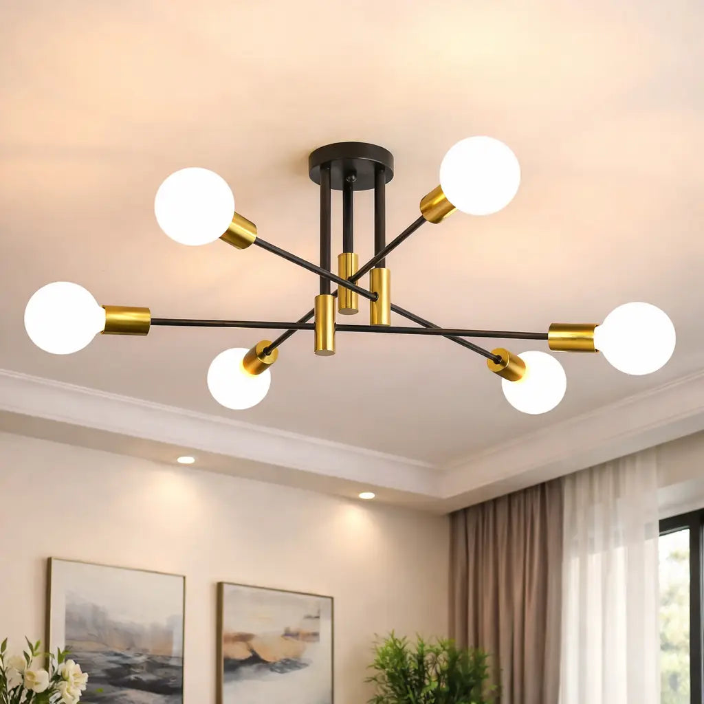 Neuron Mid-Century Modern Sputnik Semi-Flush Ceiling Light
