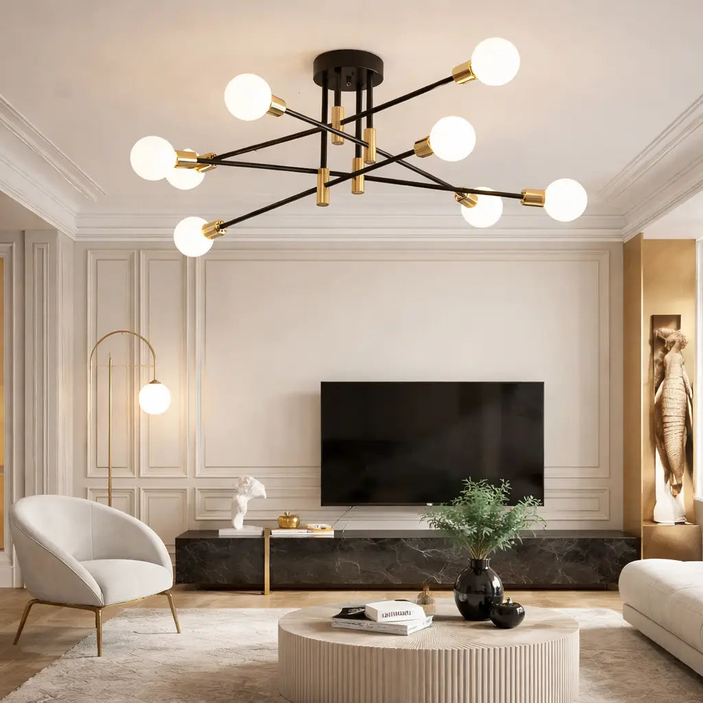 Neuron Mid-Century Modern Sputnik Semi-Flush Ceiling Light