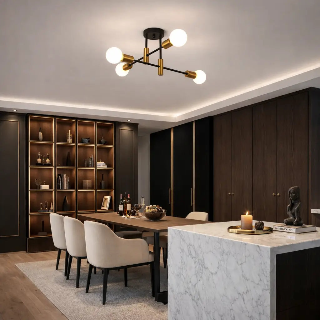 Neuron Mid-Century Modern Sputnik Semi-Flush Ceiling Light