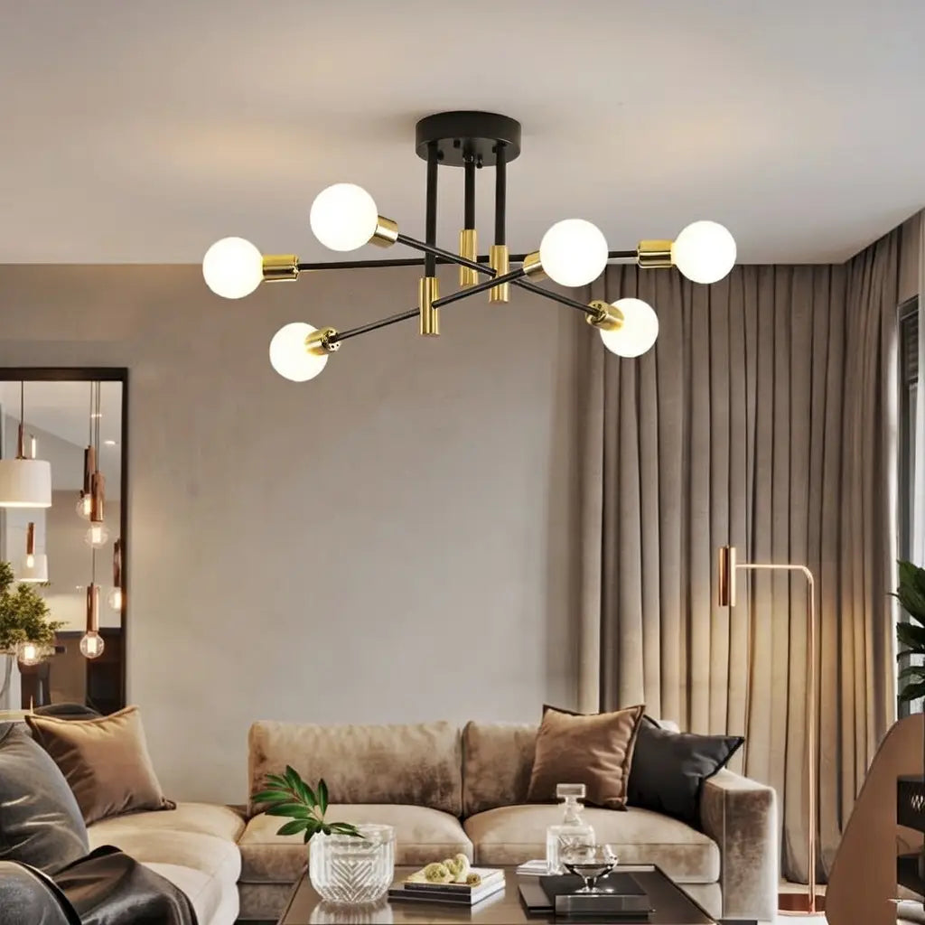 Neuron Mid-Century Modern Sputnik Semi-Flush Ceiling Light