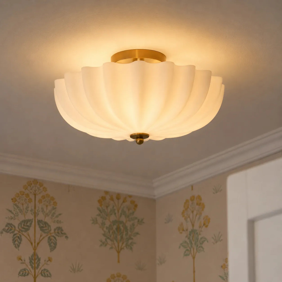 Aster Nordic Scalloped Glass 3-Light Semi-Flush Ceiling Light