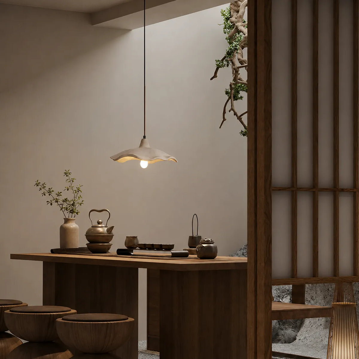 Elina Nordic Sculpted Cement Flower Pendant Light
