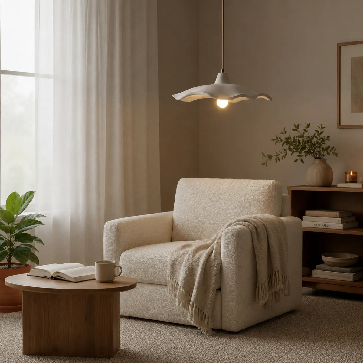 Elina Nordic Sculpted Cement Flower Pendant Light