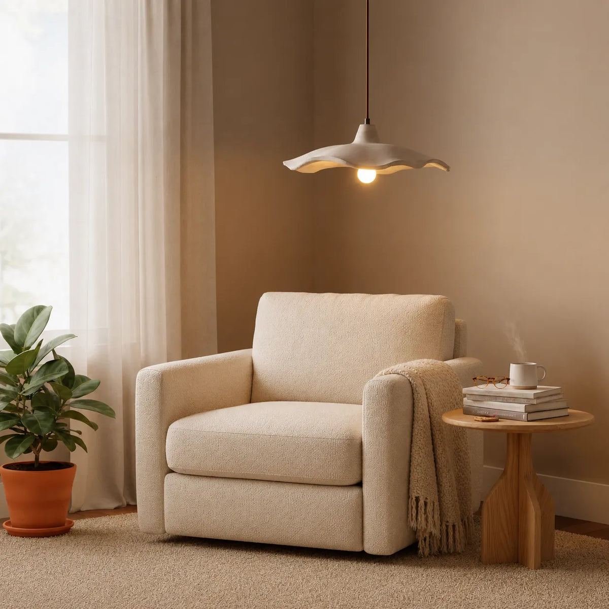 Elina Nordic Sculpted Cement Flower Pendant Light