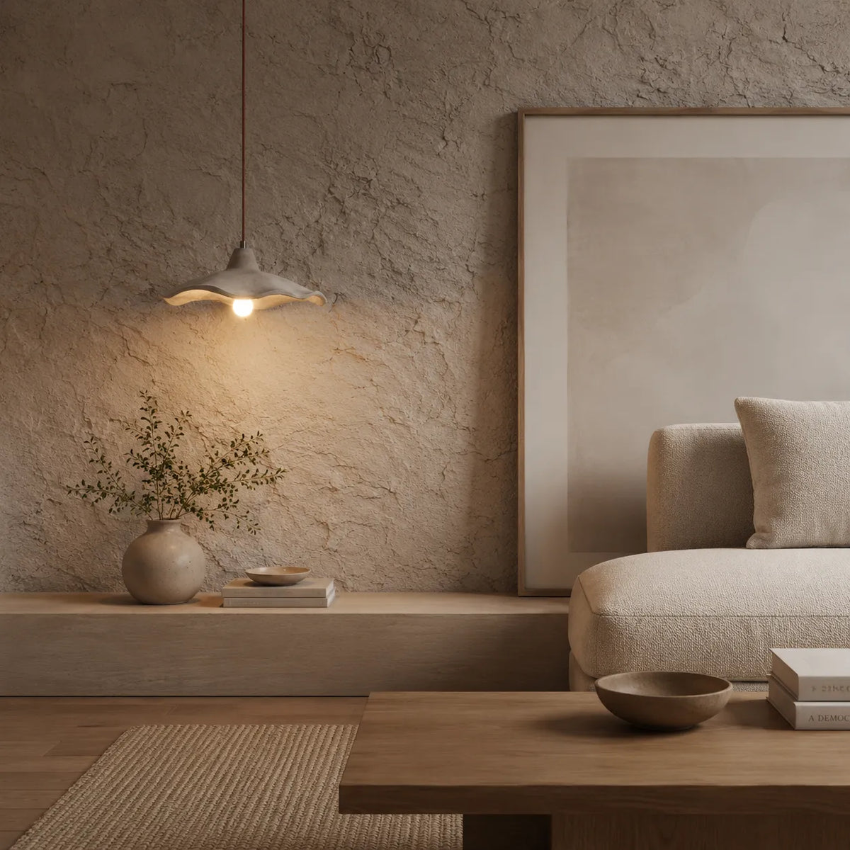 Elina Nordic Sculpted Cement Flower Pendant Light