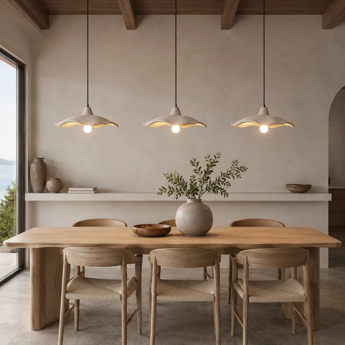 Elina Nordic Sculpted Cement Flower Pendant Light