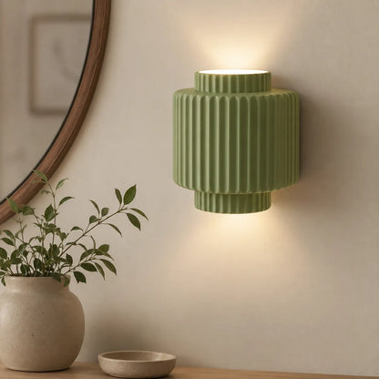 Nordic Cream Ribbed Cylinder Layer Wall Sconce