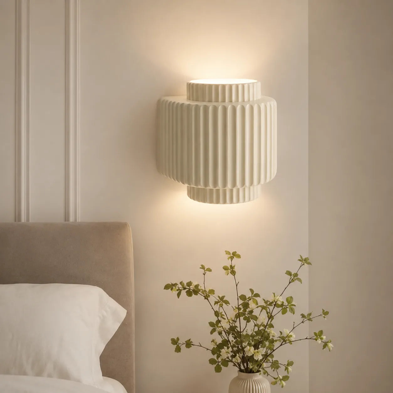 Nordic Cream Ribbed Cylinder Layer Wall Sconce