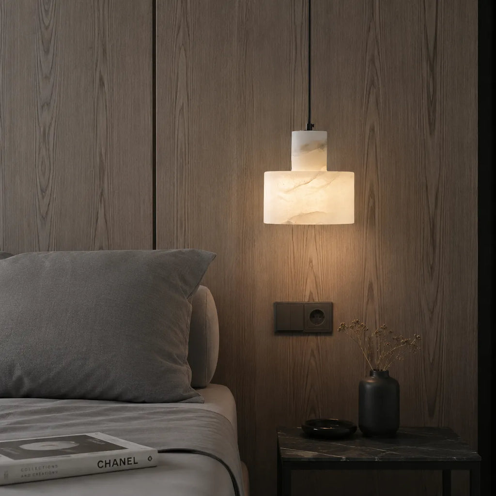 Ariine Nordic Alabaster & Copper Cylinder Pendant Light