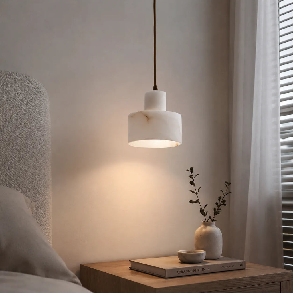 Ariine Nordic Alabaster & Copper Cylinder Pendant Light