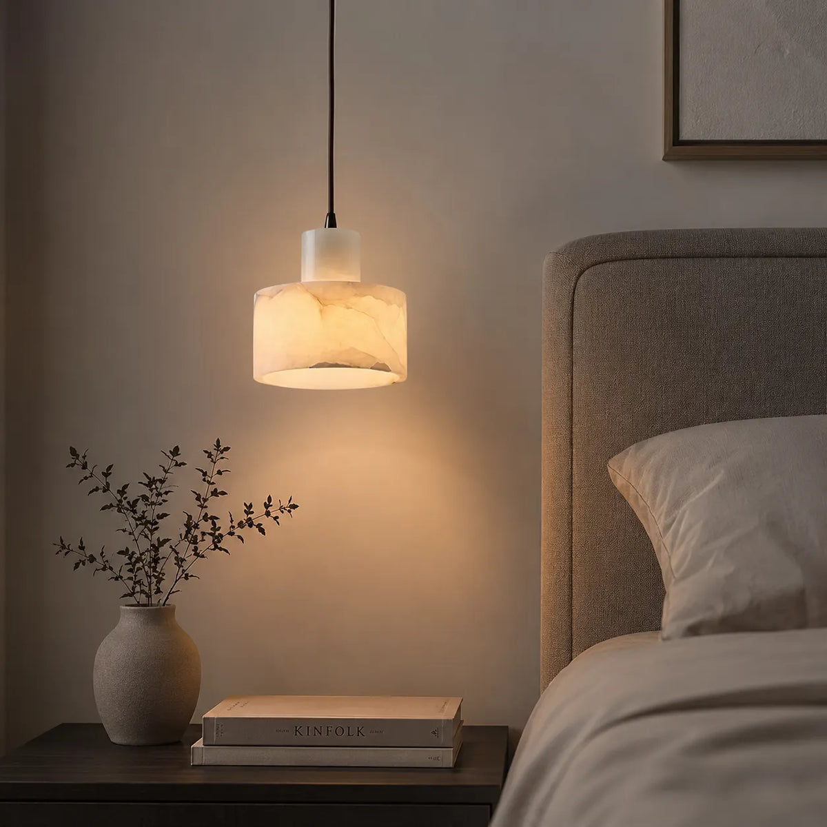 Ariine Nordic Alabaster & Copper Cylinder Pendant Light