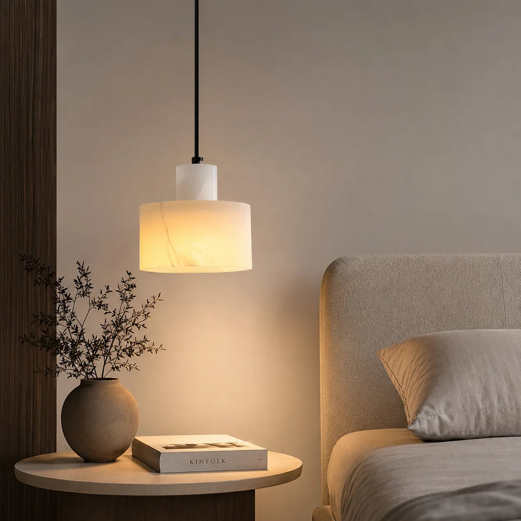 Ariine Nordic Alabaster & Copper Cylinder Pendant Light