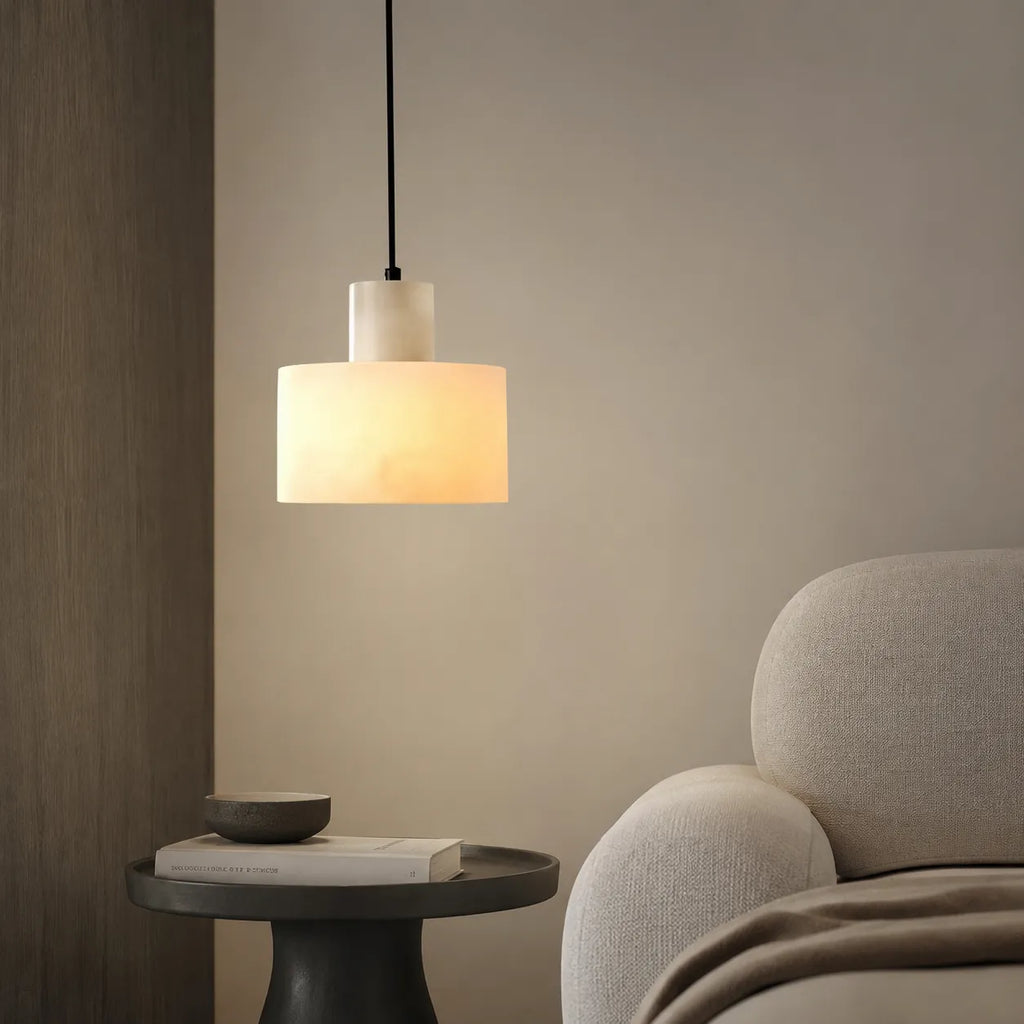 Ariine Nordic Alabaster & Copper Cylinder Pendant Light