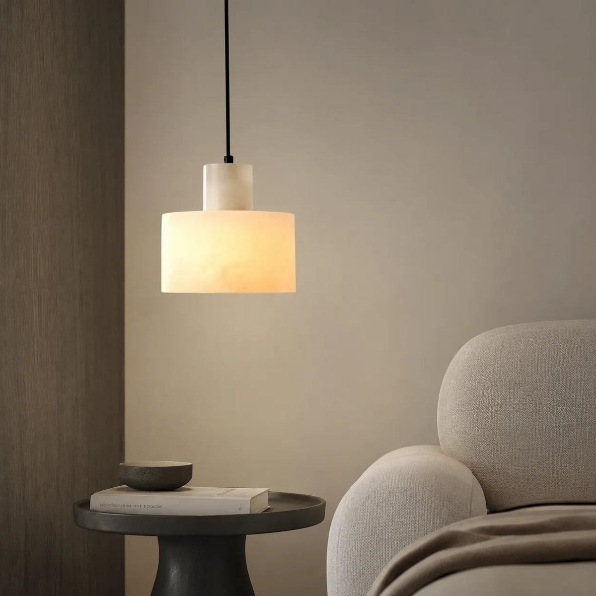 Ariine Nordic Alabaster & Copper Cylinder Pendant Light