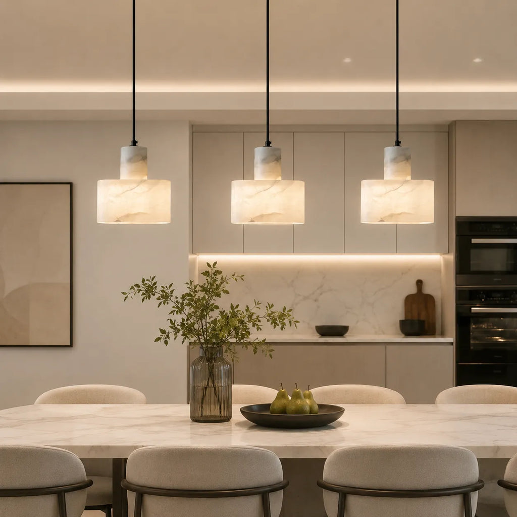 Ariine Nordic Alabaster & Copper Cylinder Pendant Light