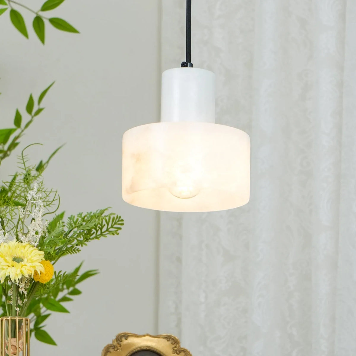 Ariine Nordic Alabaster & Copper Cylinder Pendant Light