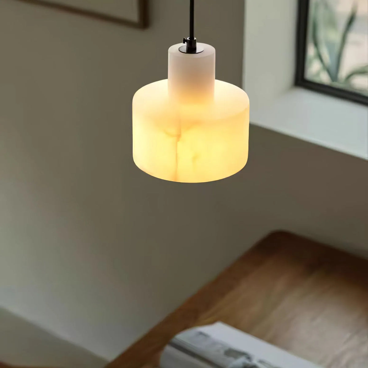 Ariine Nordic Alabaster & Copper Cylinder Pendant Light