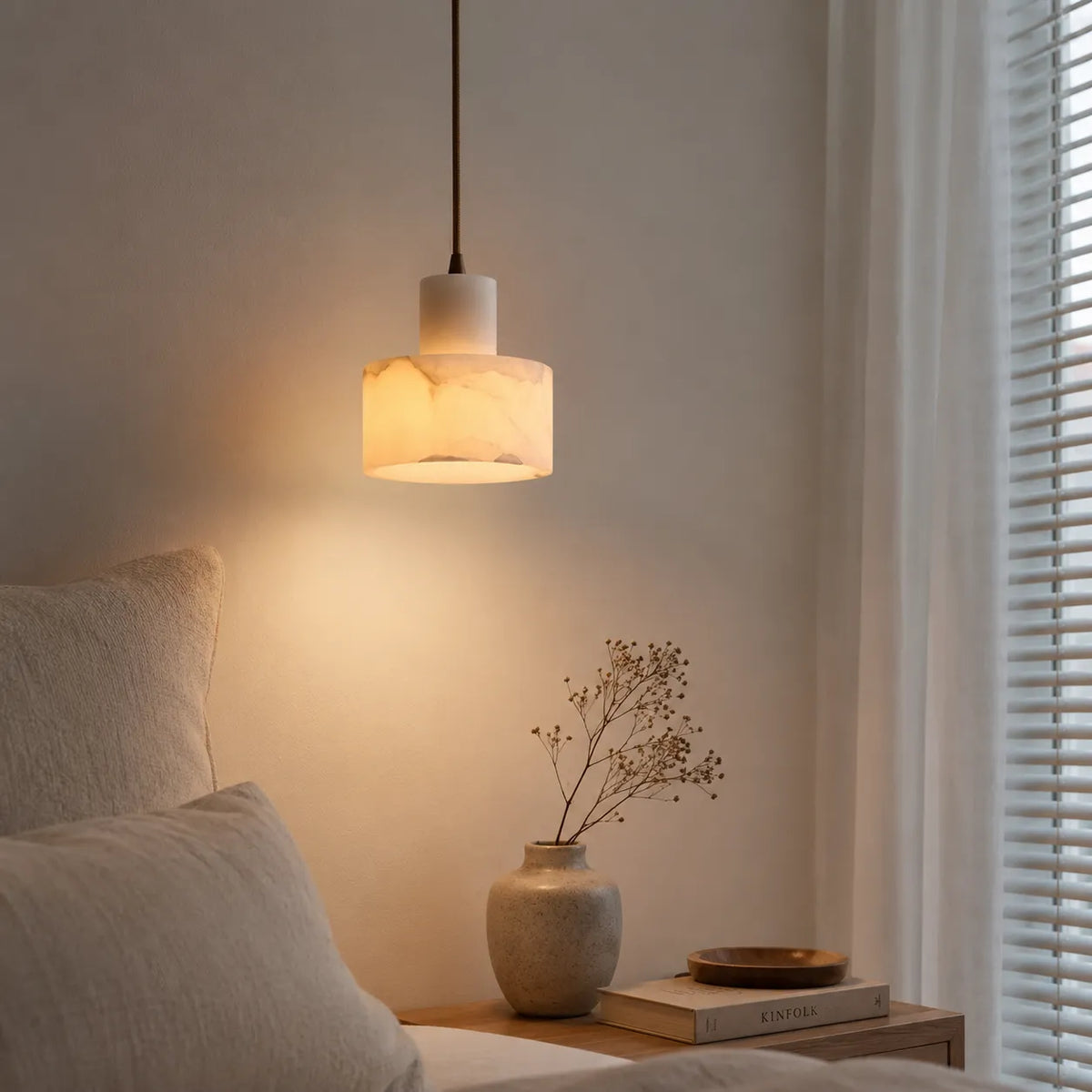 Ariine Nordic Alabaster & Copper Cylinder Pendant Light