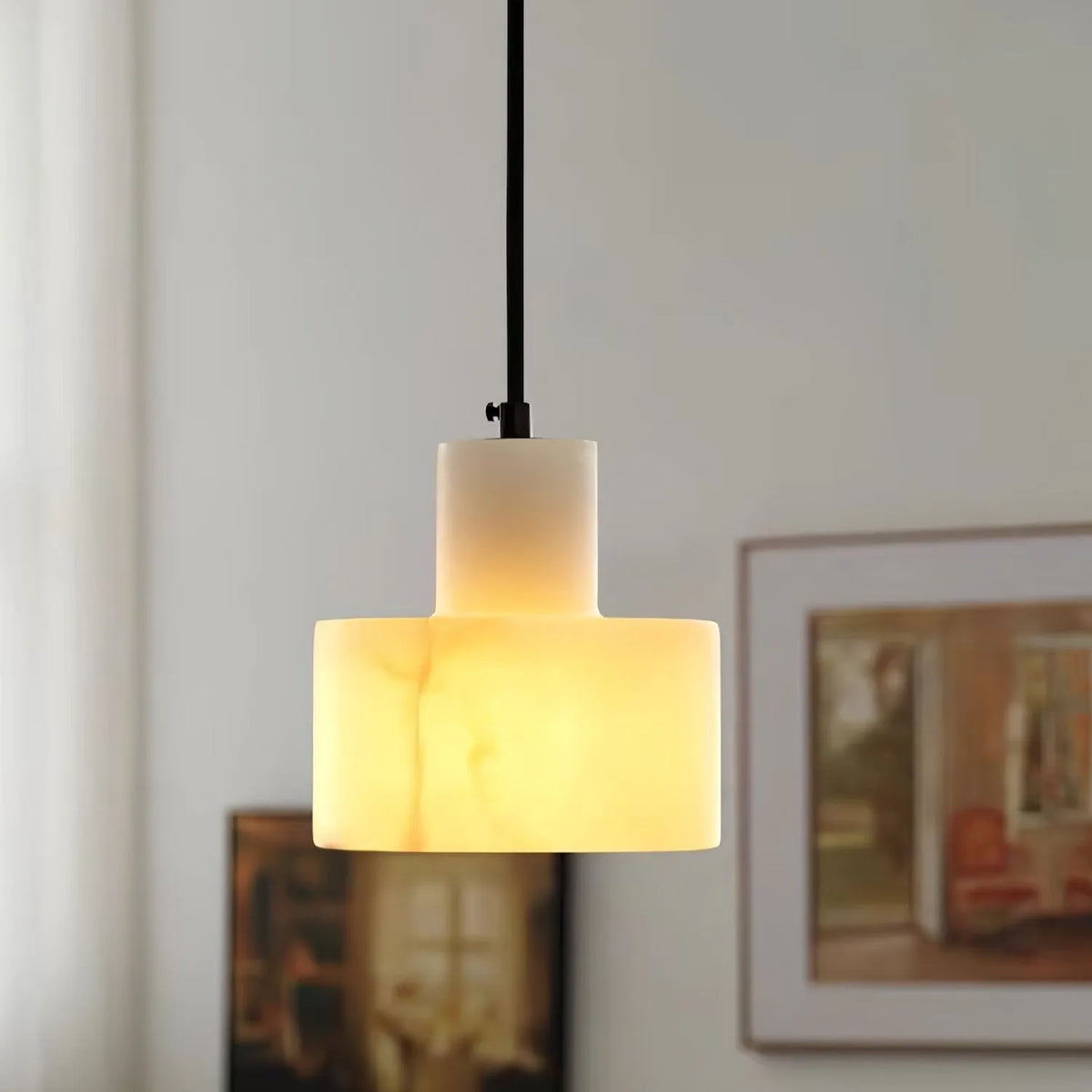 Ariine Nordic Alabaster & Copper Cylinder Pendant Light