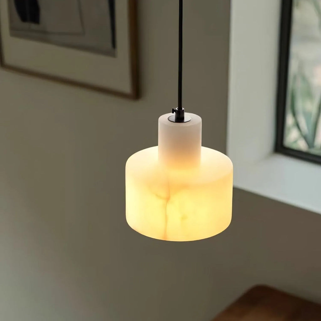 Ariine Nordic Alabaster & Copper Cylinder Pendant Light