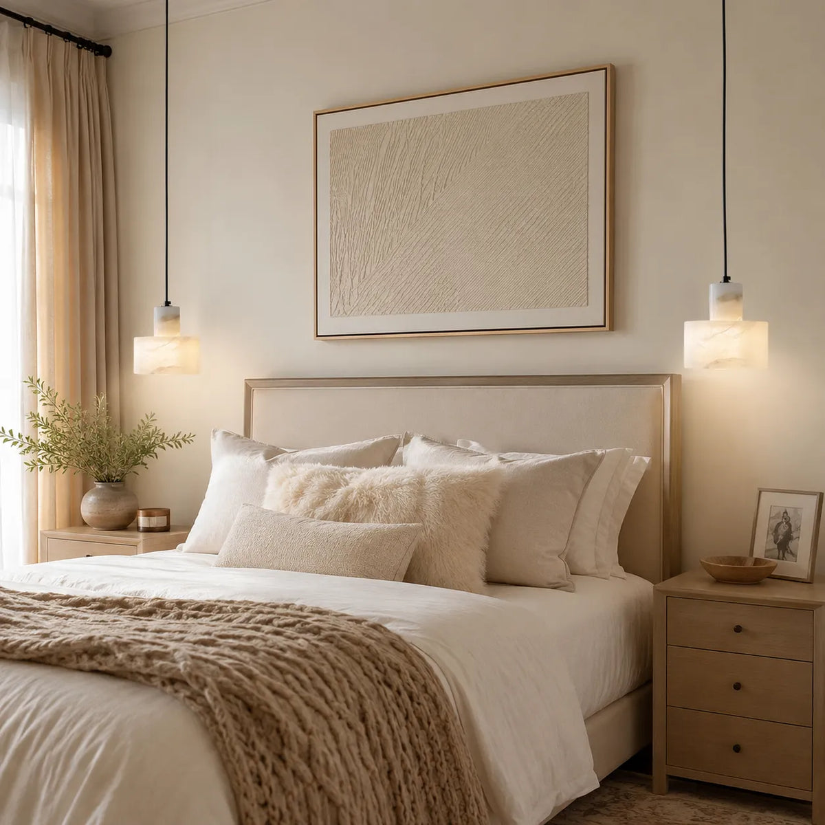 Ariine Nordic Alabaster & Copper Cylinder Pendant Light