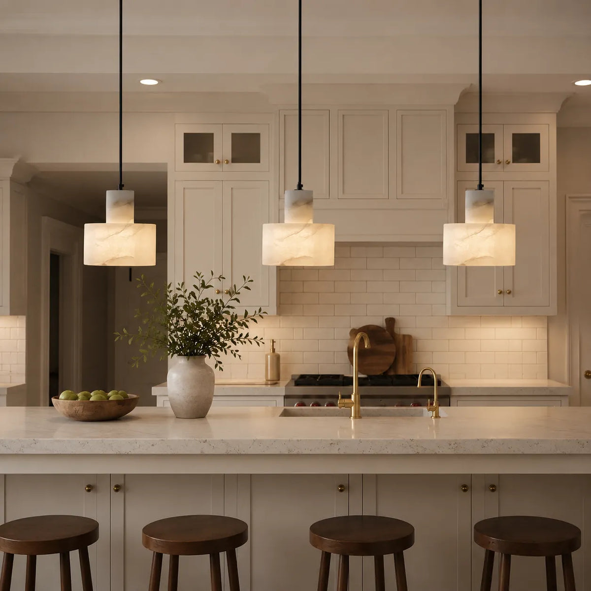 Ariine Nordic Alabaster & Copper Cylinder Pendant Light