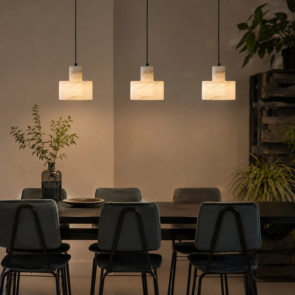 Ariine Nordic Alabaster & Copper Cylinder Pendant Light
