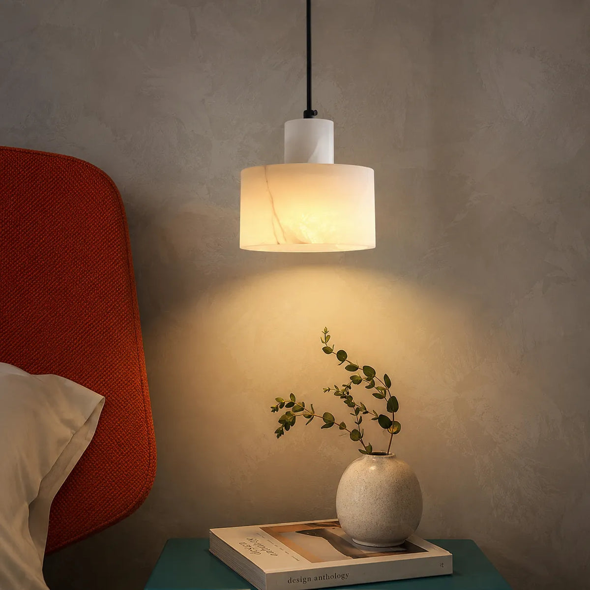 Ariine Nordic Alabaster & Copper Cylinder Pendant Light