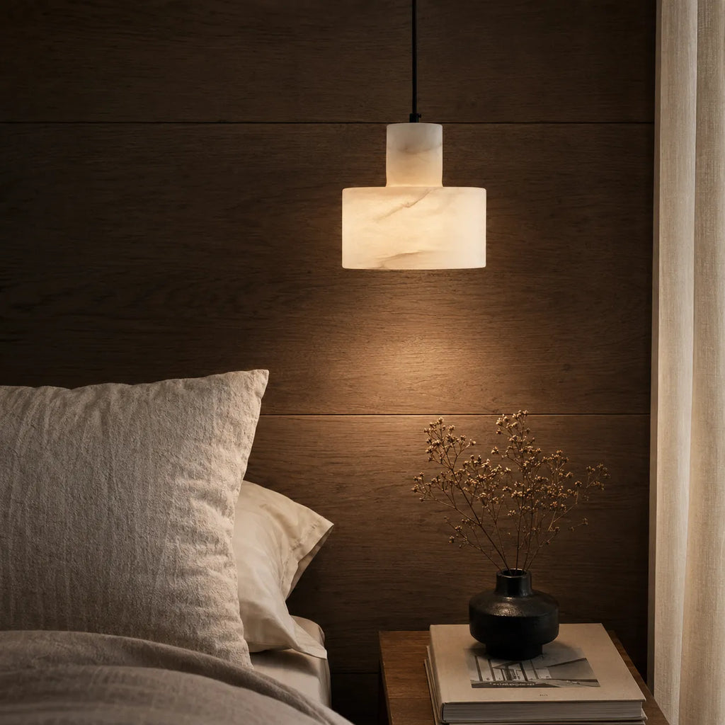Ariine Nordic Alabaster & Copper Cylinder Pendant Light