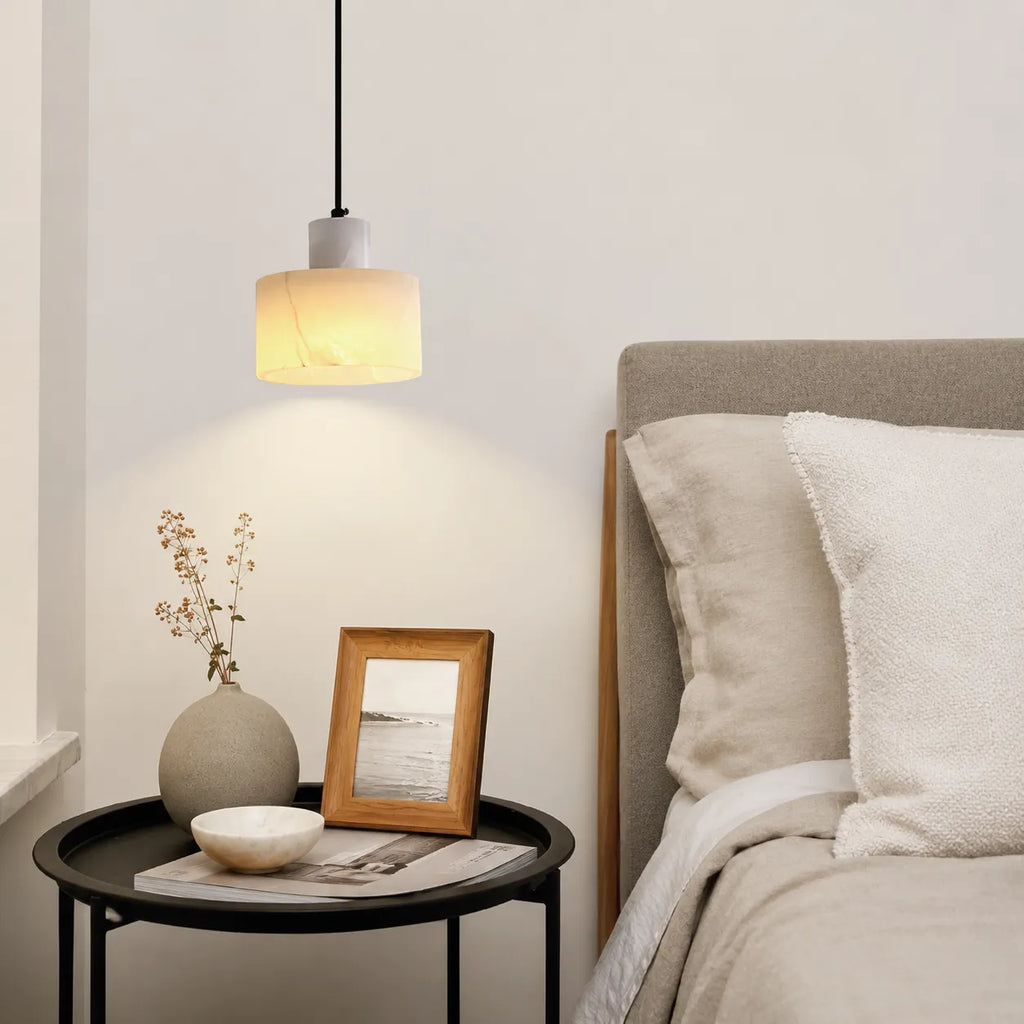 Ariine Nordic Alabaster & Copper Cylinder Pendant Light