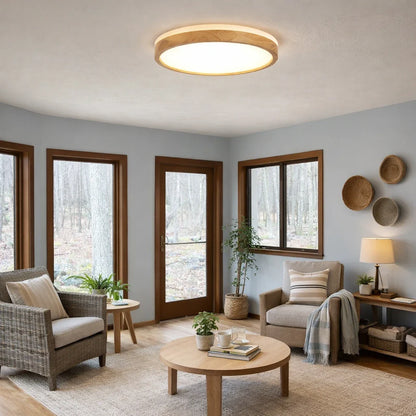 Nordic Dimmable LED Ceiling Light with Wood Accent