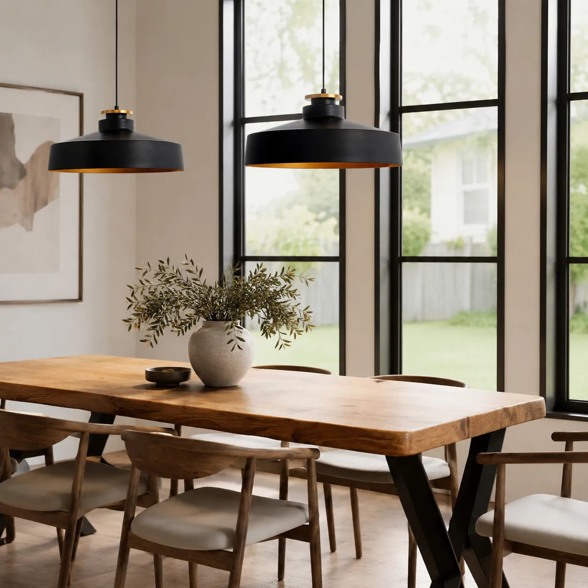 Nara Nordic Wood Accent Metal Dome Pendant Light
